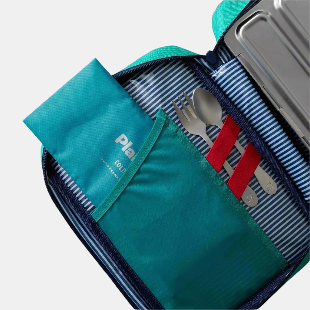 color::Teal | Planetbox ColdKit inside lunch box with striped background.
