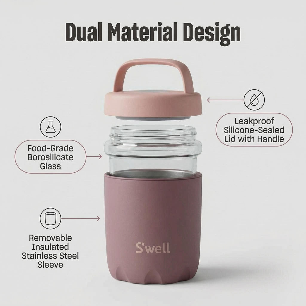 Glass 16oz Food Container | Glass+ Stainless Steel