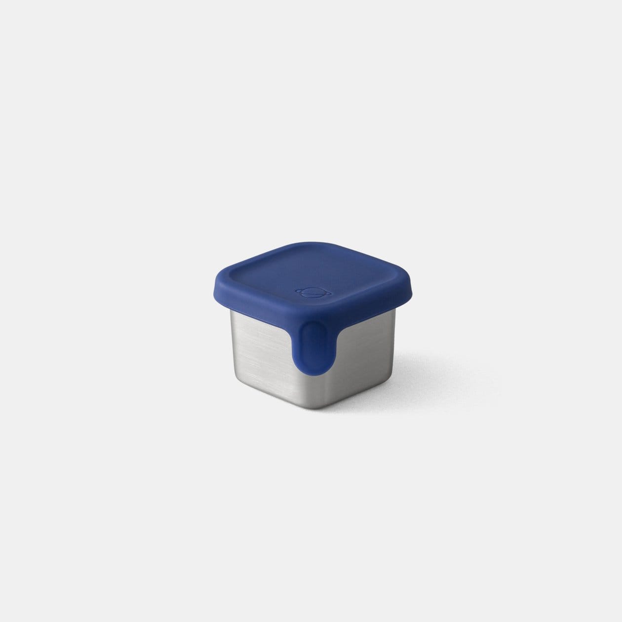 color::Navy | PlanetBox Stainless Steel Little Square Dipper container, with Navy Silicone lid.
