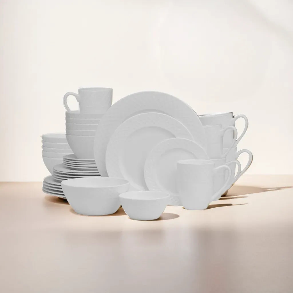 Trellis White 36 Piece Dinnerware Set, Service for 6